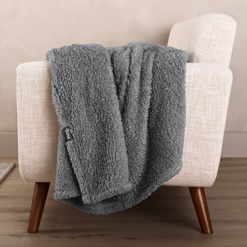 Couverture Cozy Faux Shearling, Double/Grand, Gris uni