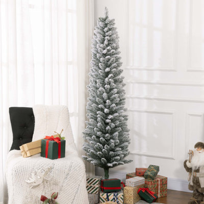 Arbre de Noël artificiel 6 pi avec 329 pointes enneigées, base en métal, arbre de Noël réaliste