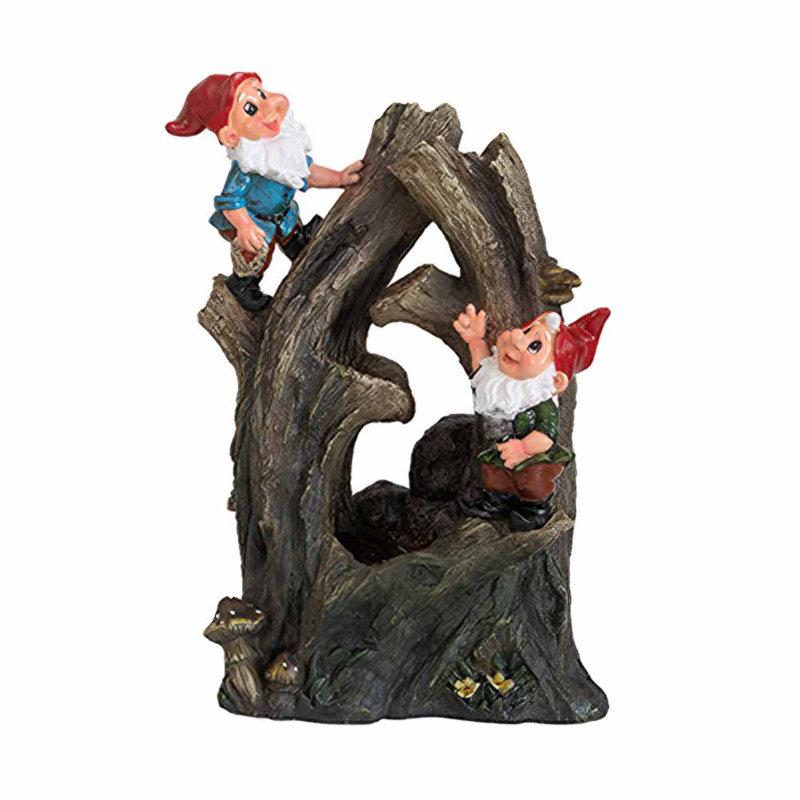 8.3"x4.7"x13.8" Small Accent Table - Decorative Woodland Gnome Water Fountain With Led Light