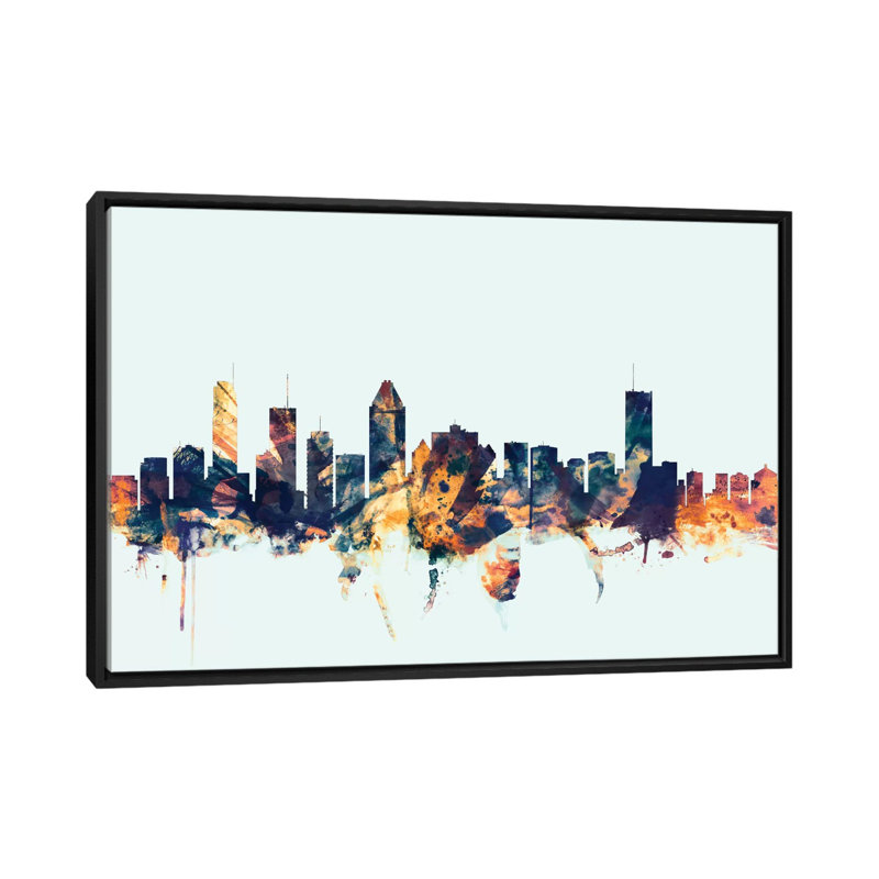 Skyline Series: Montréal, Canada, impression sur toile tendue en bleu, H 18 po x l 26 po x P 1,5 po, Toile avec cadre noir