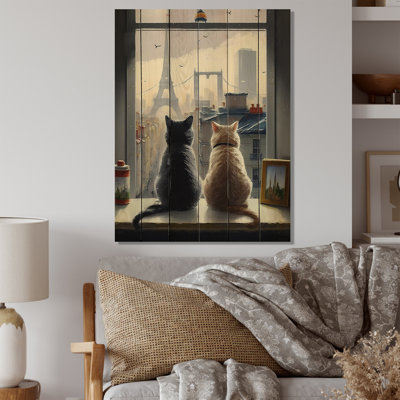 Deux chats à Paris III - impression sur bois sans cadre