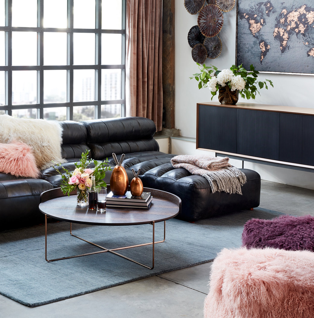 Anya Upholstered Chaise Lounge, Black Genuine Leather