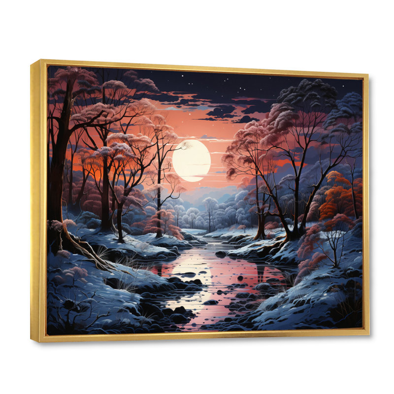 " Winter Landscape Frozen River II ", 34" H x 44" W x 1.5" D, Gold Floater Framed