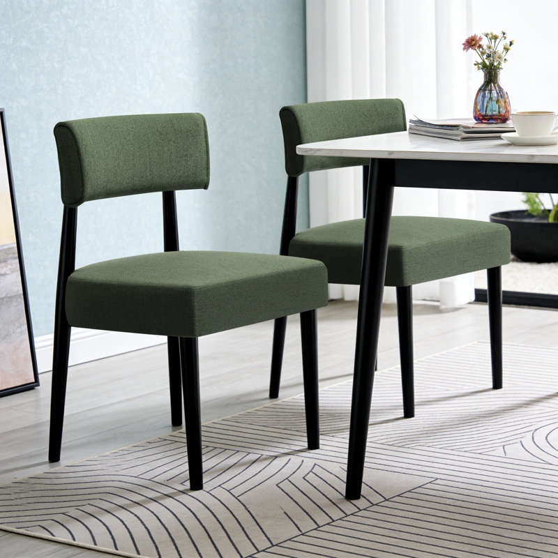 Upholstered Solid Wood Dining Chair Side Chair, Green, Black