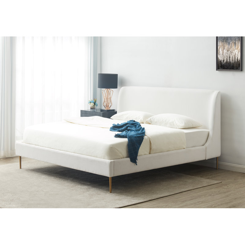 Venedy Upholstered Wingback Bed, Queen, White