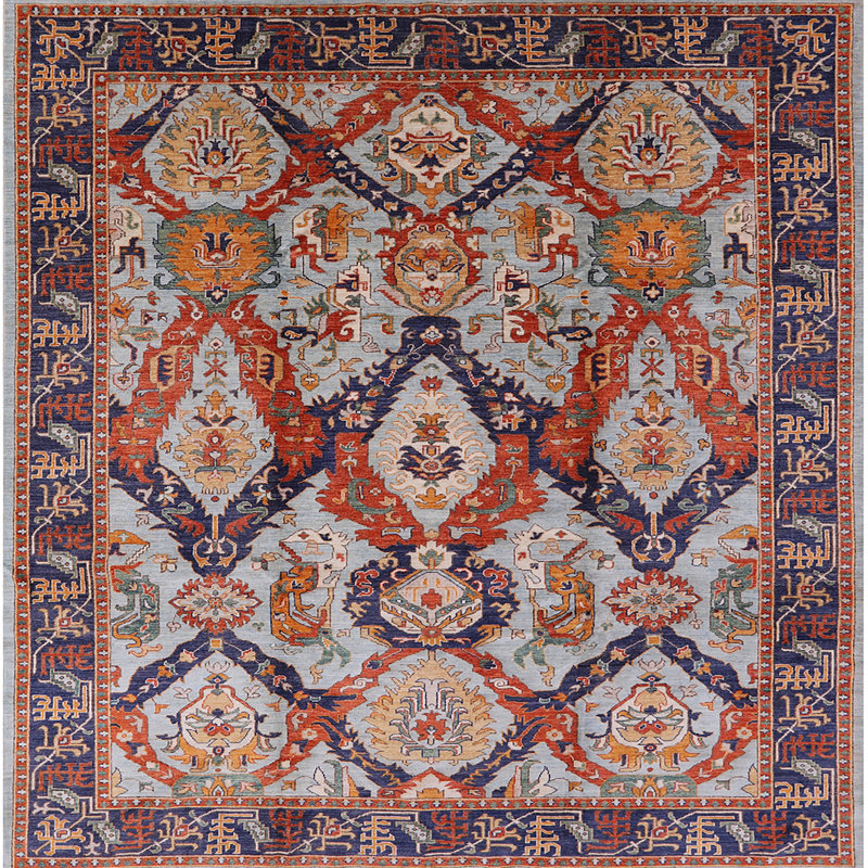 Tapis oriental rouge et bleu, Carré 4 pi