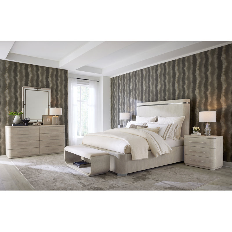 Light Wood Diamond Queen Panel Bed with Upholstered Headboard