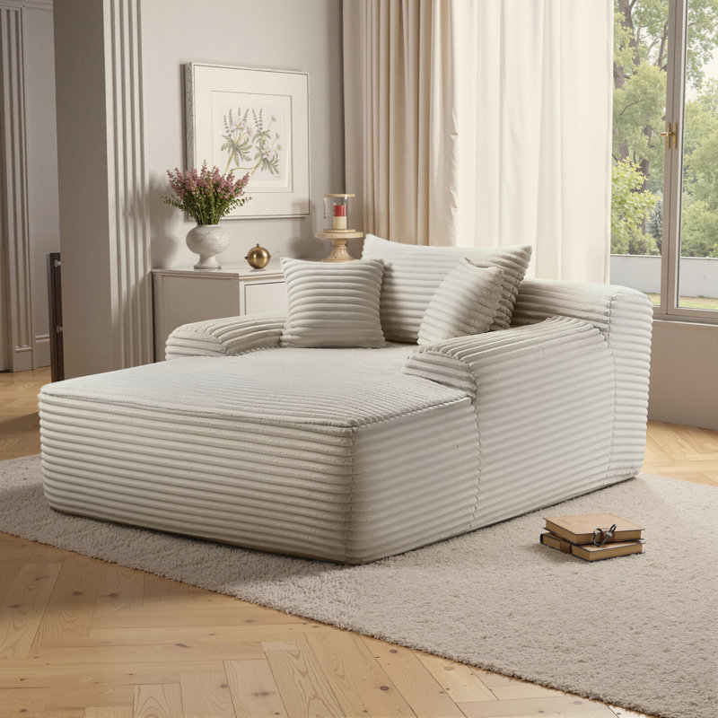 Chaise longue convertible sans os avec rembourrage à ressorts et sans assemblage, Velours côtelé blanc