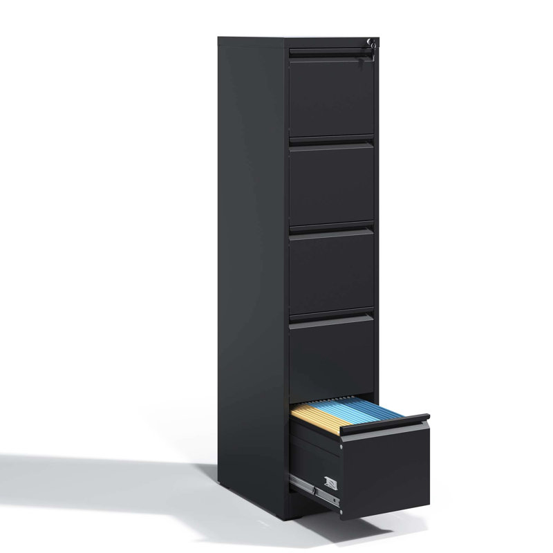 Classeur en métal à 5 tiroirs pour bureau / maison, en acier, verrouillable, inclinable, tiroirs pleine extension, manipulation pratique avec serrure, tiroirs, fonction d'inclinaison, accès rapide