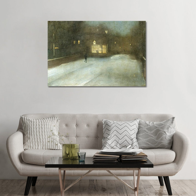 Nocturne gris et doré Chelsea Snow - reproduction d'art sur toile tendue, 32 po x 48 po, Toile tendue avec châssis