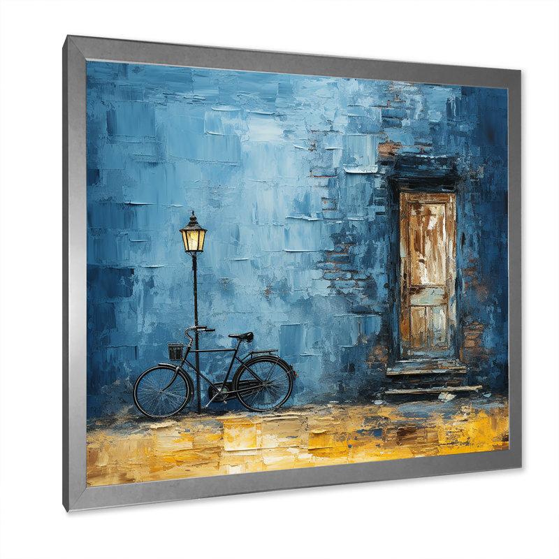 Vélo bleu «I» sur toile, H 36 po x l 36 po x P 1,5 po, Cadre photo argenté