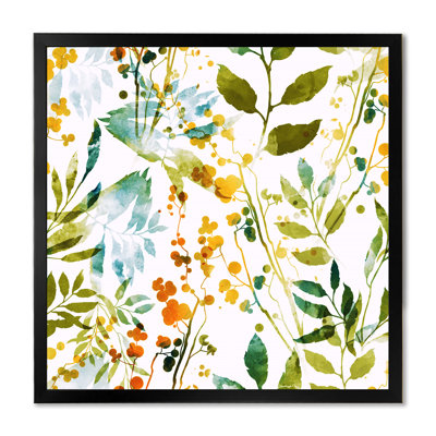 Fleurs printanières et feuilles sur fond blanc - peinture sur toile