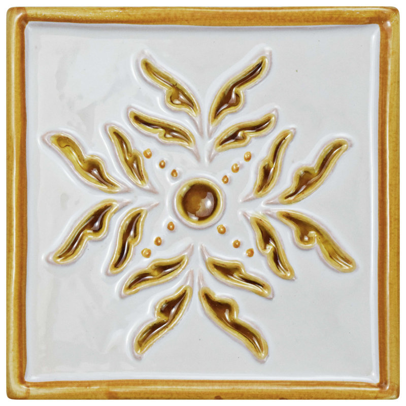 Novecento Taco Evoli 5" x 5" Ceramic Decorative Accent Tile, White/Yellow