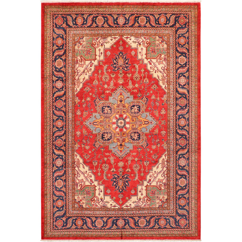 Tapis ivoire / rouge / bleu en laine noué à la main à motif oriental Baechtle 8 pi 2 po x 10 pi 2 po
