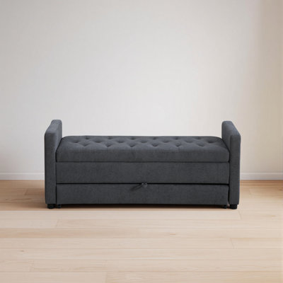 Upholstered Storage Bench with Solid Wood Frame, Bench with Lift Top and Drawer, End of Bed Bench for Bedroom, Entryway and Living Room