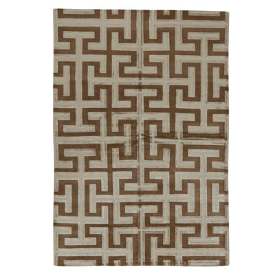 Hand Knotted Geometric Area Rug in Gold
