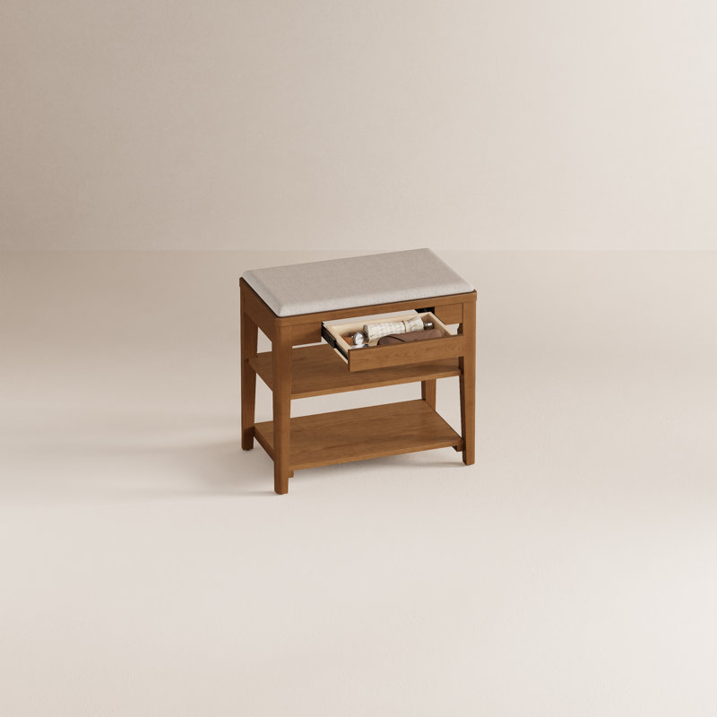 Bancs d'entrée en bois massif à 2 niveaux avec tiroirs et coussins rembourrés Adryell - Rangement pour chaussures confortables