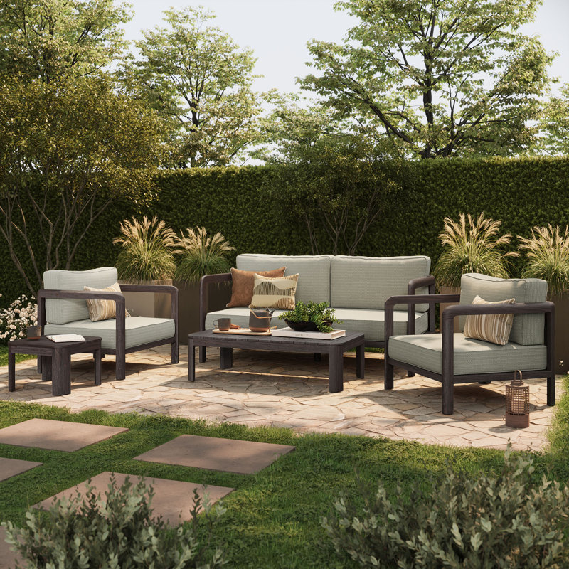 Ensemble de mobilier de jardin Kona 5 pièces en teck et frêne, Cendré