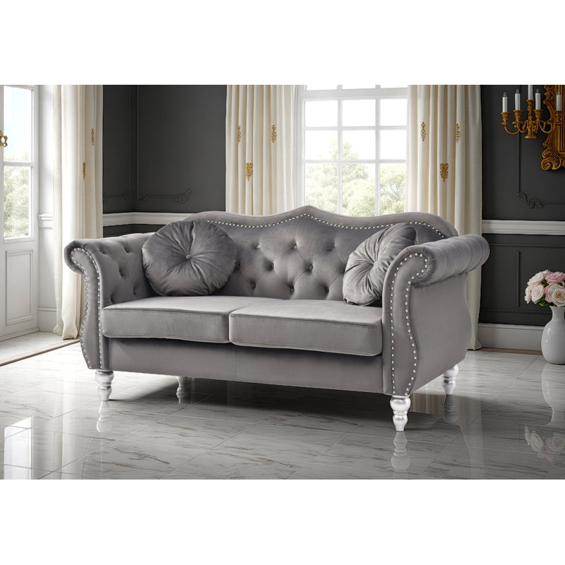 Modla  Velvet Fabric Loveseat, Dark Gray