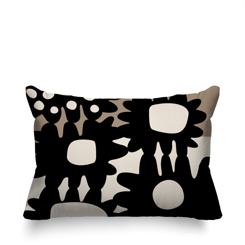Coussin rectangulaire intérieur / extérieur Dunn, Beige / noir / blanc cassé, H 14 po x l 20 po