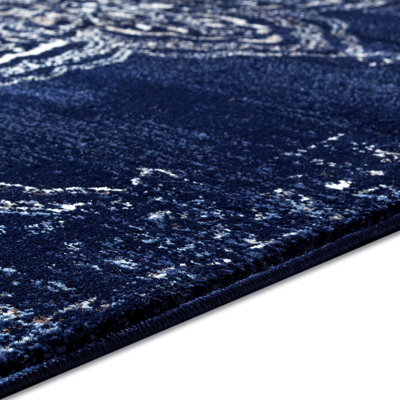 Tapis oriental bleu marine / ivoire, Rectangle 6 pi 7 po x 9 pi 2 po