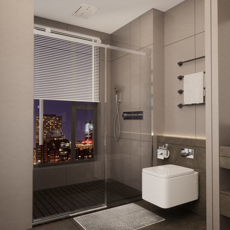 Porte de douche coulissante simple sans cadre réversible de 56 à 60 po x H 76 po avec verre trempé transparent de 3/8 po