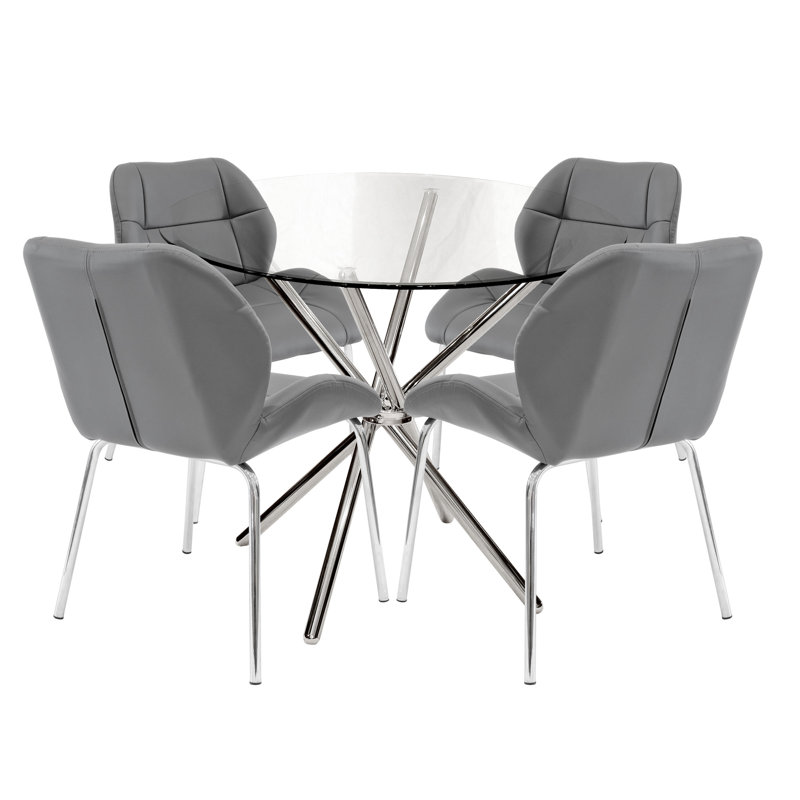 Dereham 4 - Person Dining Set, Grey, Chrome