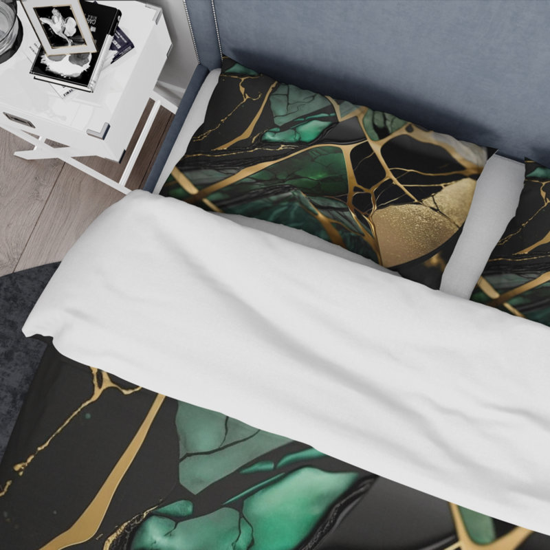Abstract Geode Green III - Modern Duvet Cover Set - Microfiber Polyester, Twin Duvet Cover + 1 Standard Sham