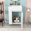 Meuble-lavabo compact avec lavabo en céramique, porte à losanges, tablette réglable et barre à serviettes intégrée-876579999