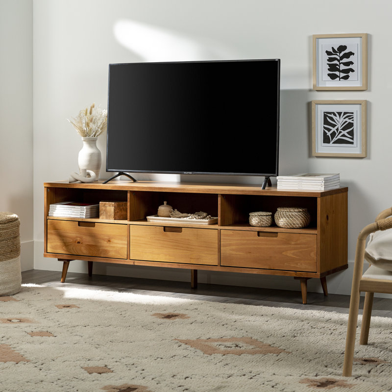 Ivy 70" 3 Drawer Solid Wood TV Stand, Caramel