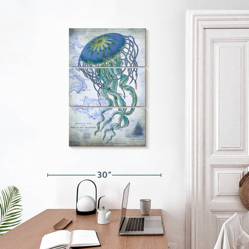 Brampt Jellyfish sur l'image d'une carte nautique, H 32 po x l 20 po