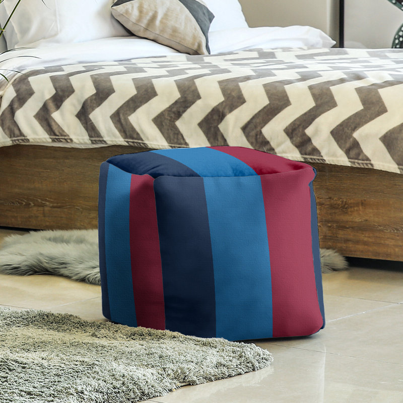 Upholstered Pouf, 18" H x 18" W x 18" D, Polar Night Blue/Aviator Blue/Red, Winnipeg