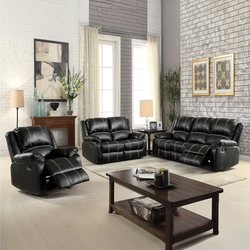 Canapé inclinable en cuir synthétique Zuriel, Noir