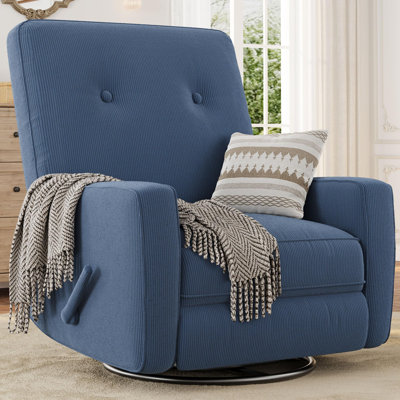 360° Swivel Rocker Recliner, Linen Manual Recliner Chair for Nursery, Living Room, Bedroom & Small Spaces