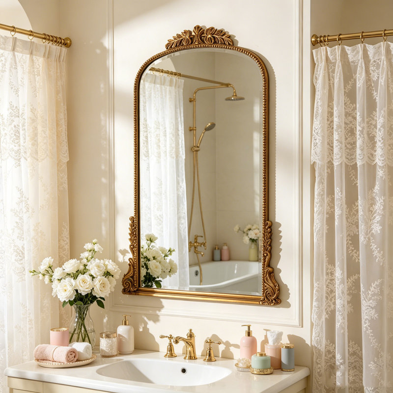 Arch Retro Victorian Accent Wall Mirror, Antique Gold, 99cm H x 71cm W