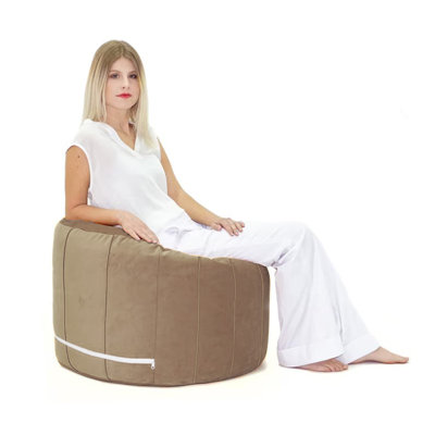 Medium Round Bud Velvet Bean Bag Cover - 27.5" X 27.5" - Beige