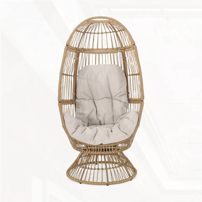 Reseda Swivel Wood Patio  Egg Chair Lounge For Garden Yard