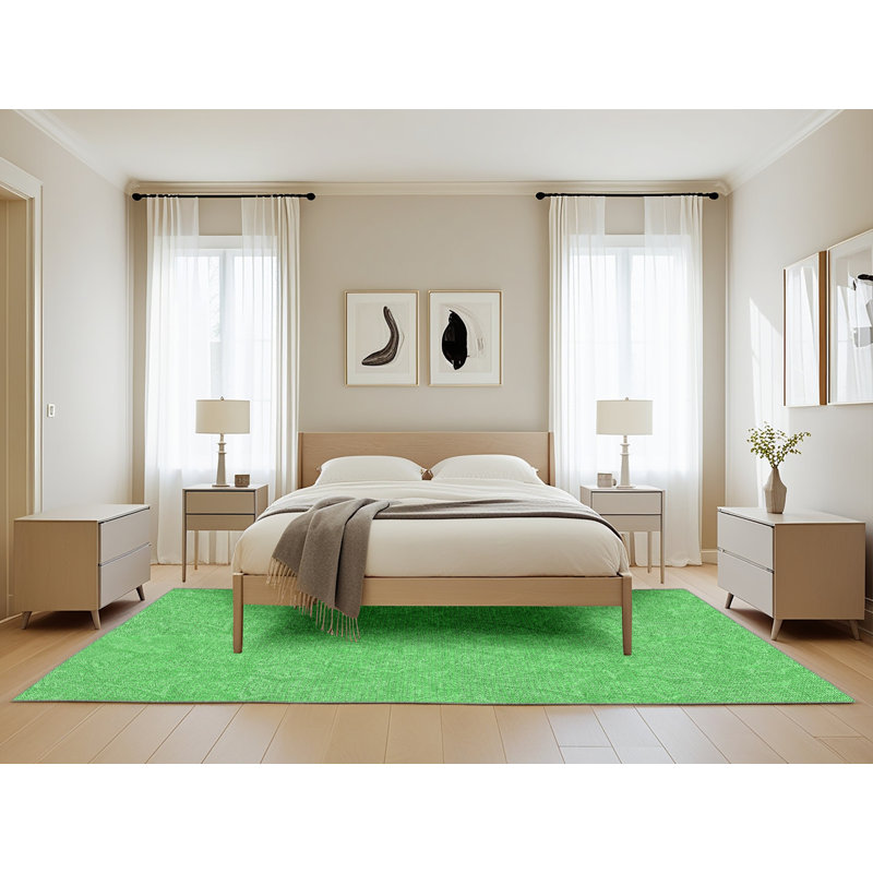 Laine tissée à la machine abstraite et polyester vert/jaune Tapis décoratif, Rectangle 5 pi x 8 pi