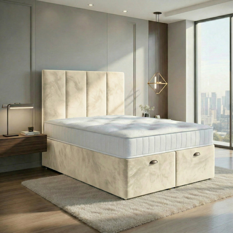 Harmony Ottoman Storage Bed, Cream, Double