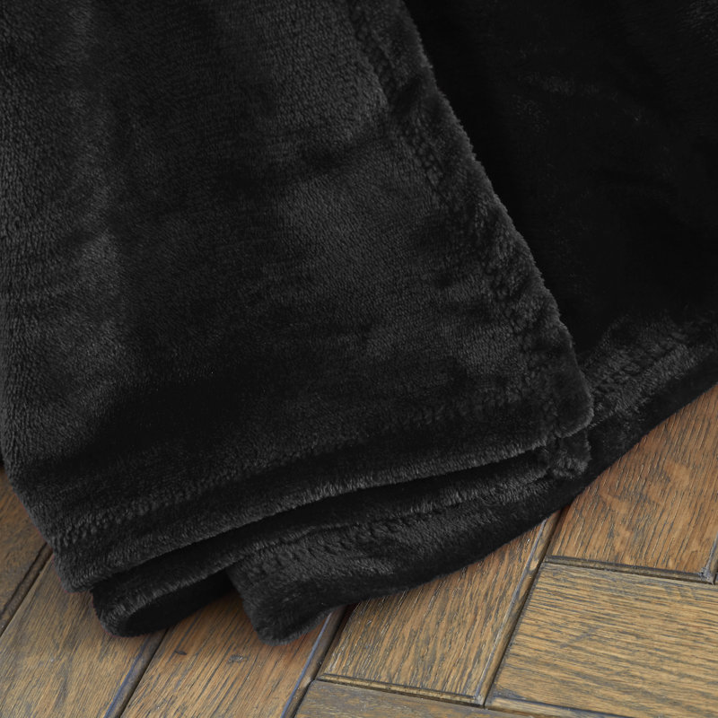 Raschel Velvet Touch Blanket Throw, 130cm W x170cm D, Black