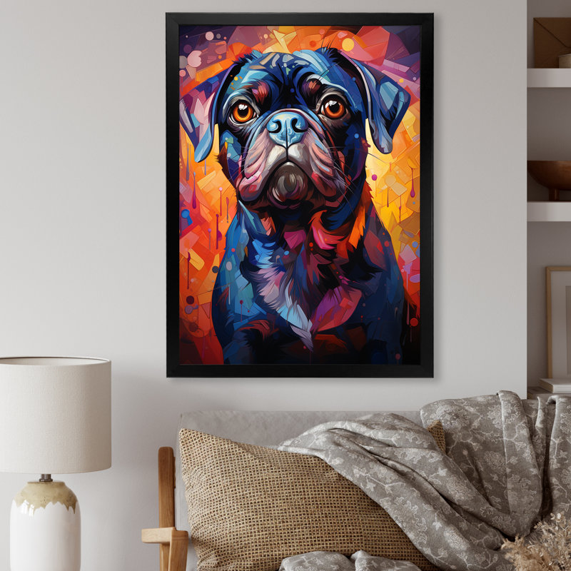 Popart Pug Parade VI sur toile, Cadre simple noir, H 44 po x l 34 po x P 1,5 po