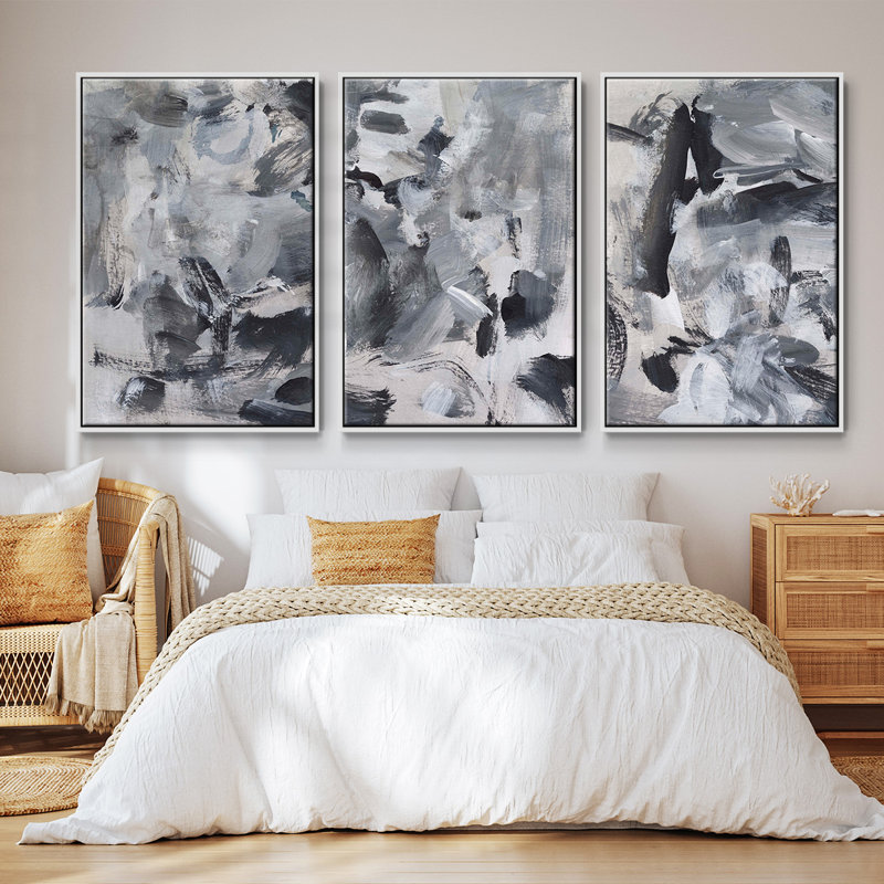Mélange noir et blanc I 3 pièces, H 27 po x l 54 po, Blanc