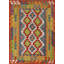 Tapis oriental multicolore en laine Kilim 4 x 6