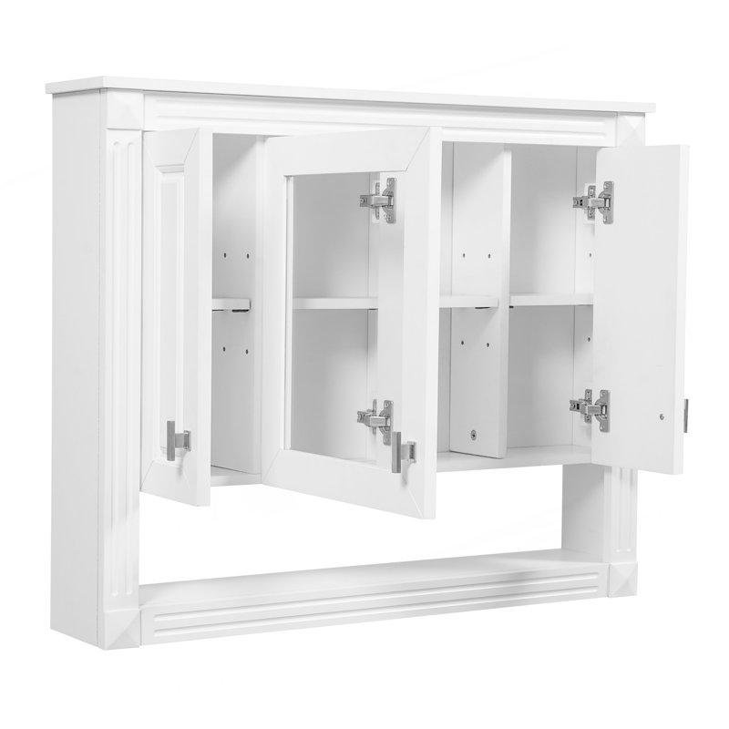 Armoire de salle de bain 35 pouces avec miroir, armoire à pharmacie murale avec tablette ouverte, armoire de rangement avec porte à miroir