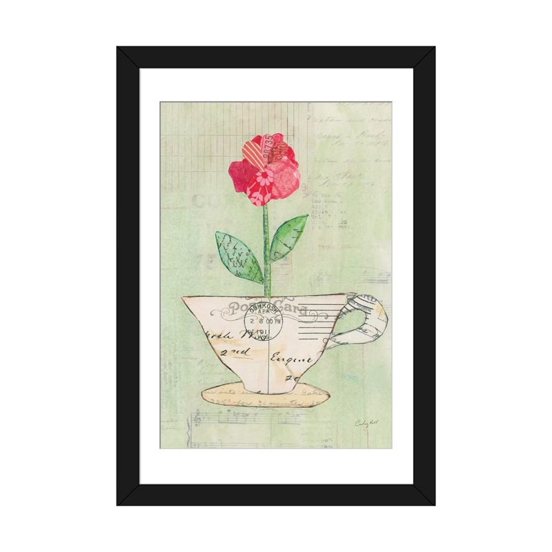 « i », impression sur toile Teacup Floral, Papier d'art encadré noir, H 32 po x l 24 po x P 1 po, Blanc