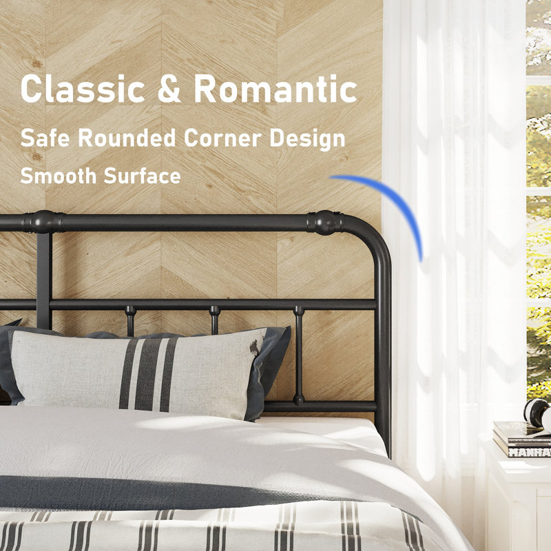 Amylia Anti-Sway Heavy Duty 14” Metal Iron Bed Frame - Noise-Free Platform Bed with Headboard & Footboard, Artistic Steel Pipe Molding, Non-Slip, No Box Spring Needed, King Size for Master Bedroom/Shared Space