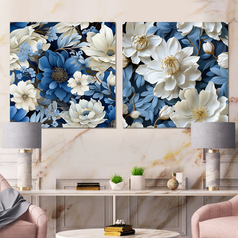 Limeuil - ensemble de 2 impressions sur toile florales, Toile tendue, H 30 po x l 61 po x P 1 po