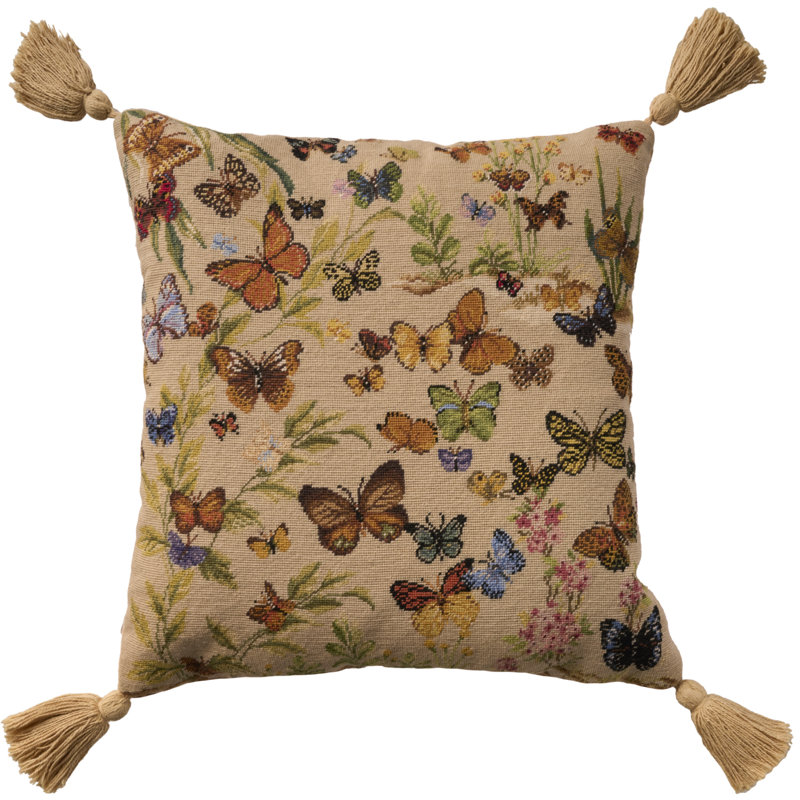 Mina Victory Vintage Pillow Butterflies 18" x 18" Indoor Throw Pillow, 18"H x 18"W, Blush