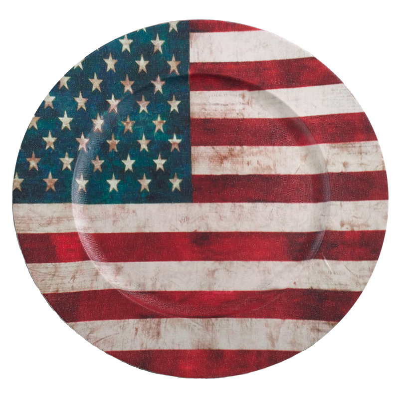 Ensemble de 4 assiettes décoratives patriotiques multicolores, drapeau américain 14 po, ensemble de 4