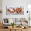 Tableau abstrait à motifs tourbillonnants orange et bourgogne avec des coulures de peinture blanche sur toile-1365025010